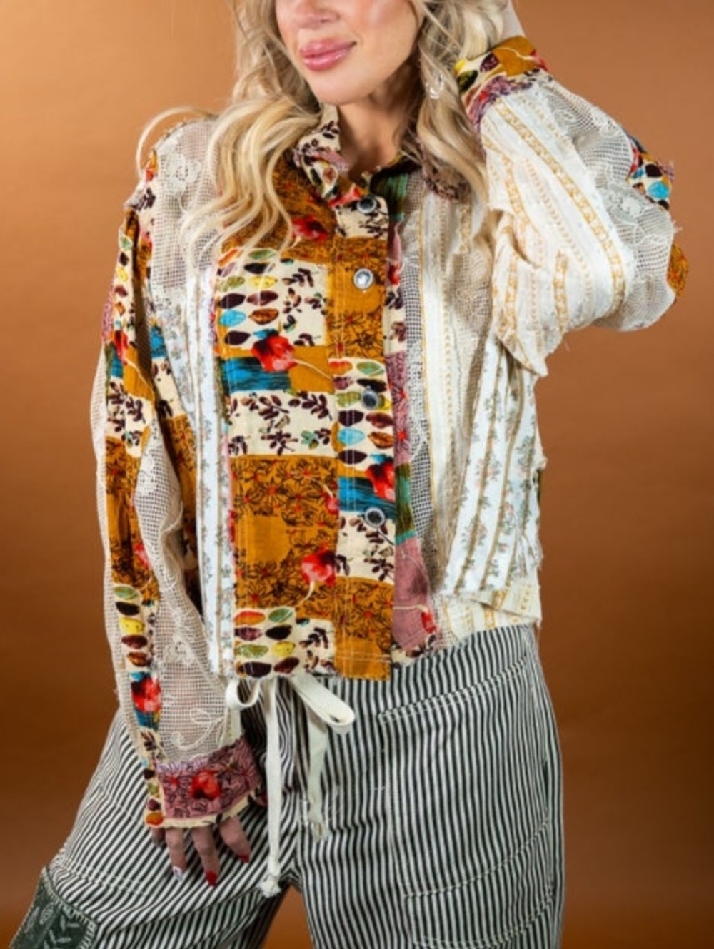 POL Striped Natural Multi-Color Top